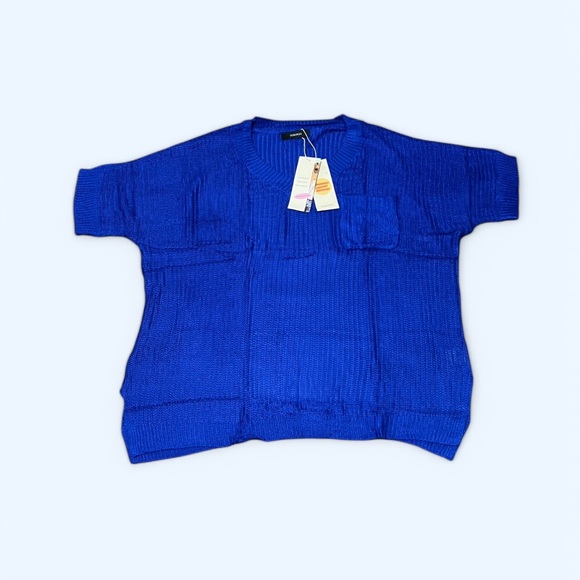 NWT Women's Blue Sweater 2XL Crochet short sleeves V Neck - Picture 7 of 12